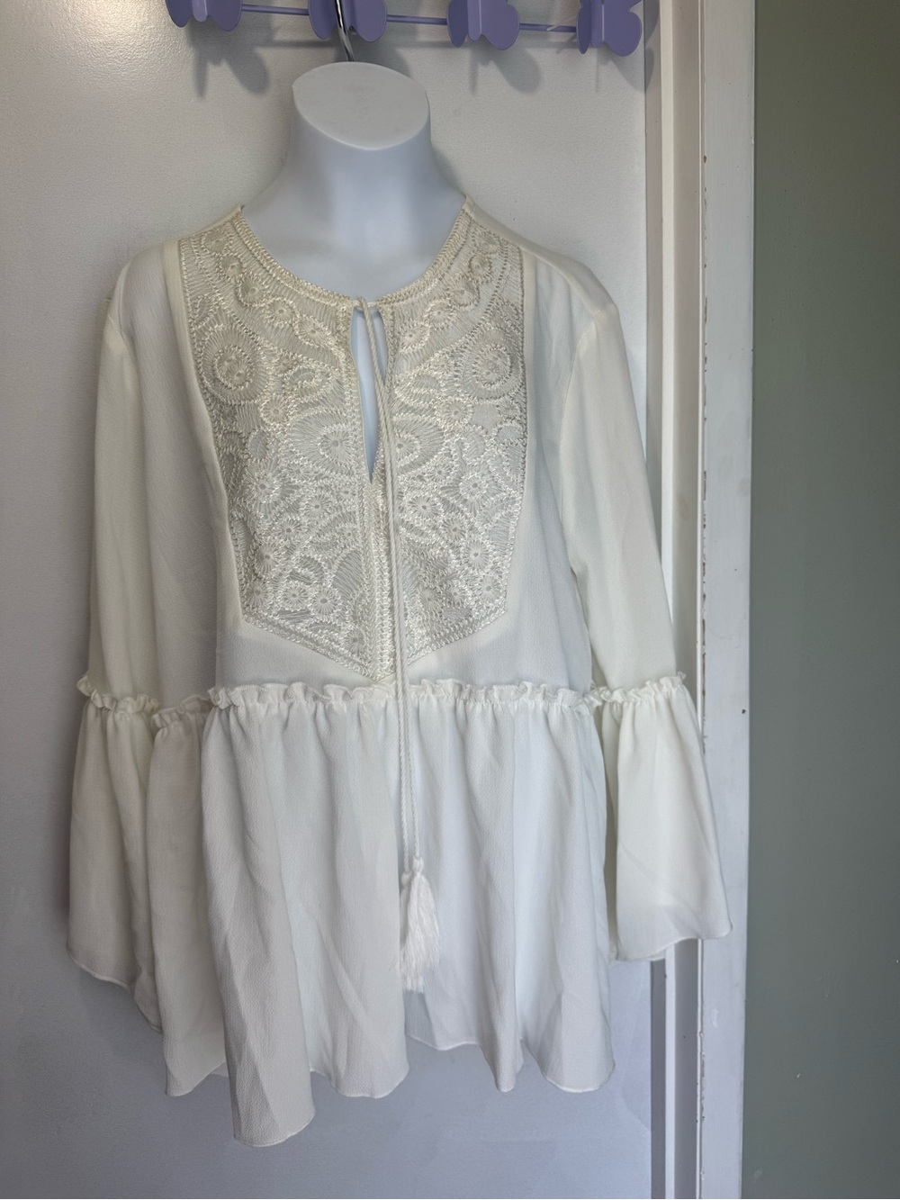 new directions Cream Lace Yoke Peasant Tunic